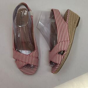 Abella Shiloh True Comfort Wedge Espadrille Sandal Red White Candy Stripe Sz 7.5